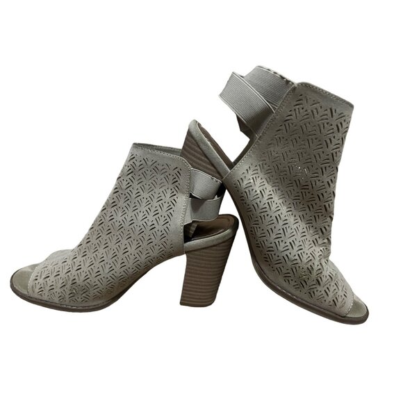 Kenneth Cole Beige Gold Shimmer Open Toe Ankle Booties Sz 8 Chunky Heel Womens - Picture 5 of 12